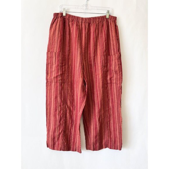 eskander Pants - Eskandar Striped Red & Orange Linen Side Pocket Pants Sz 2 Medium